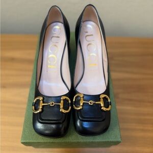 Gucci Horsebit Mid Heel Black Pump- 38.5